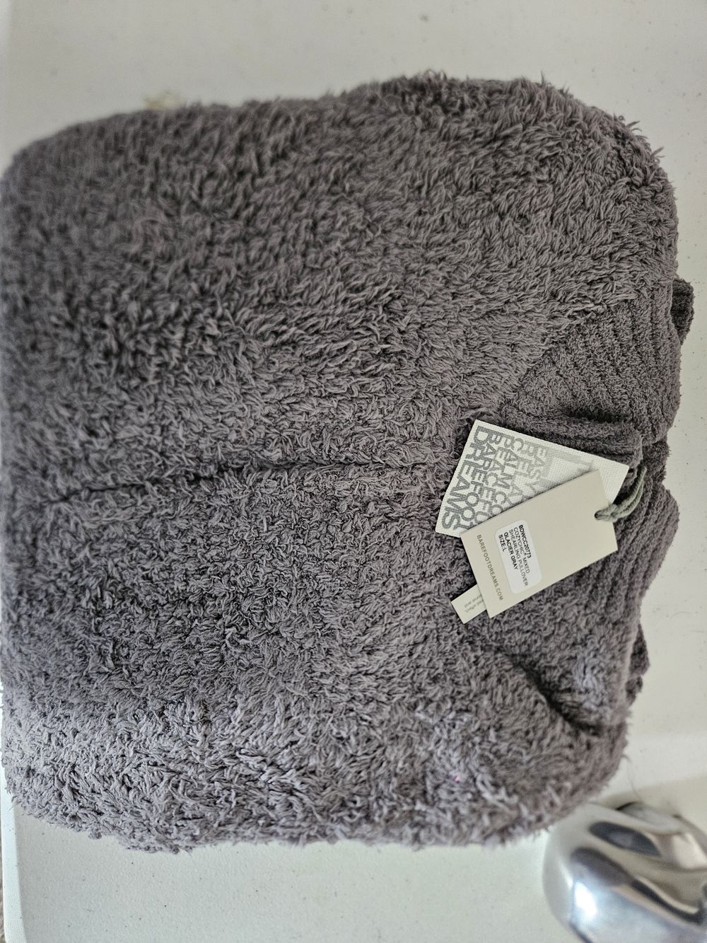 NWT Barefoot Dreams CozyChic Mixed Stitch Zip Hoodie Glacier Gray Size L